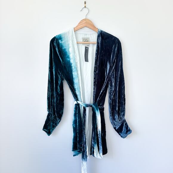 Chaser Silk Blend Lush Tie Dye Kimono Teal White S NWT - Picture 2 of 11